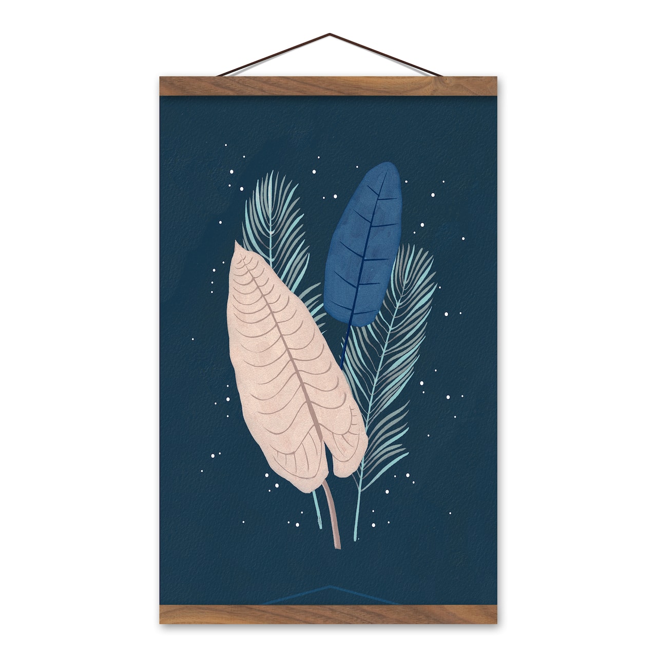 Simple Blue Leaves 12" x 18" Teak Hanging Canvas